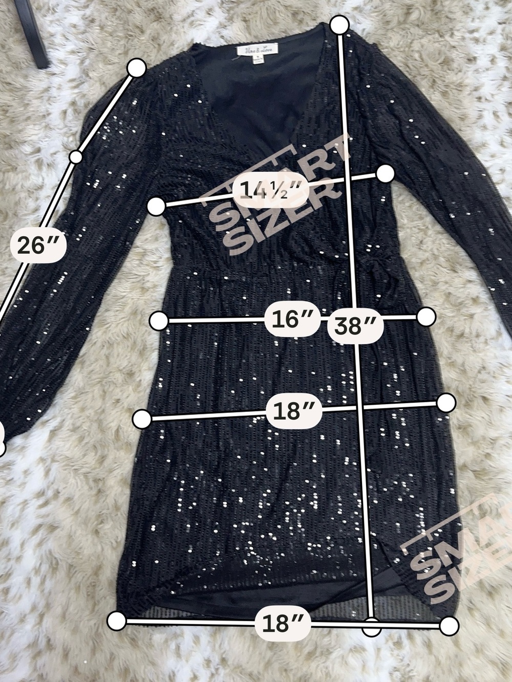 Vine & Love Black Sequin Wrap Midi Dress with V-Neckline - Picture 4 of 5